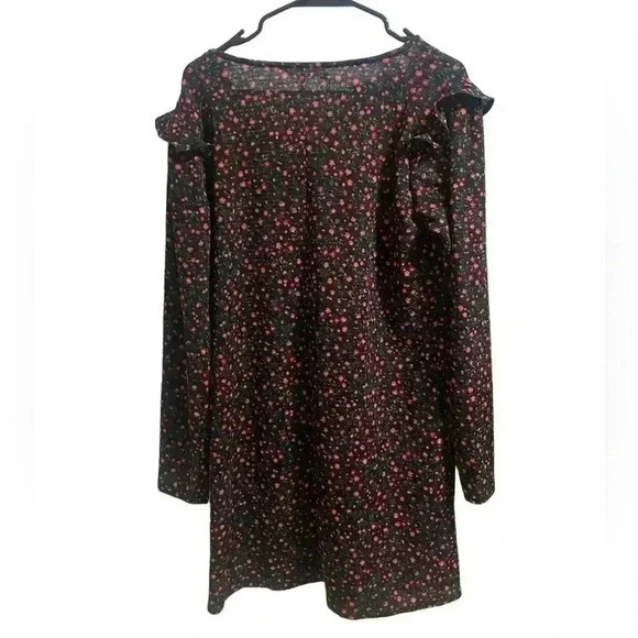 Mango Rose Pattern Ruffle Sleeve Dress Size Large - Picture 3 of 7